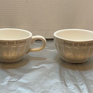 Mud Pie 2 White Ceramic Mugs Set